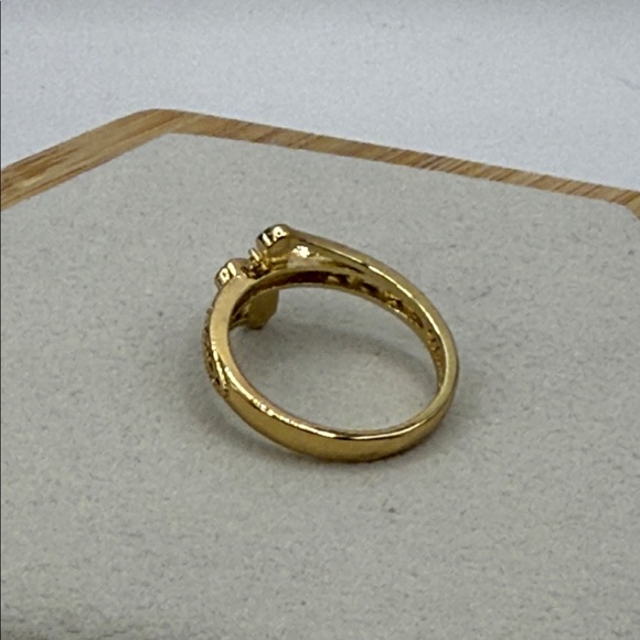 Elegant Gold Tone and Blue Rhinestone Cross Ring Size 7 “With God…Are Possible” - Picture 2 of 4